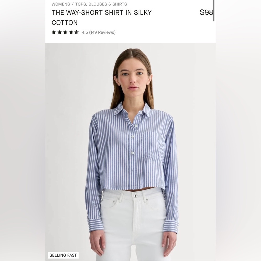 Everlane The Way-Short Shirt in Silky Cotton size S
